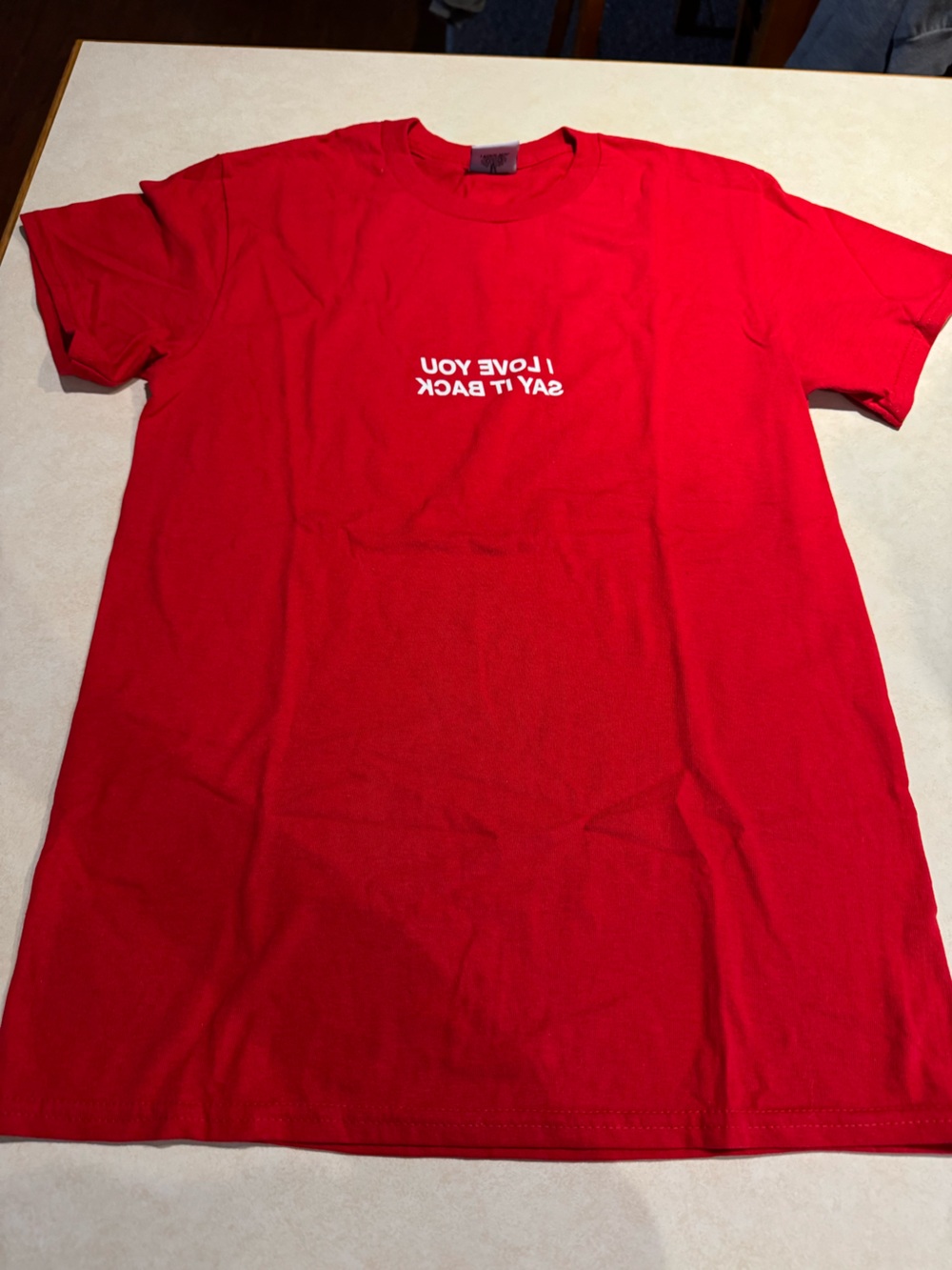 LONELY GHOST Red Short Sleeve Tee with White Chest Text
